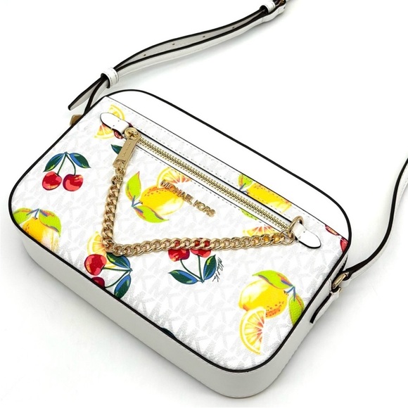 Michael Kors Large EW Zip Chain Xbody Crossbody Bag Optic White Multi - Picture 5 of 11